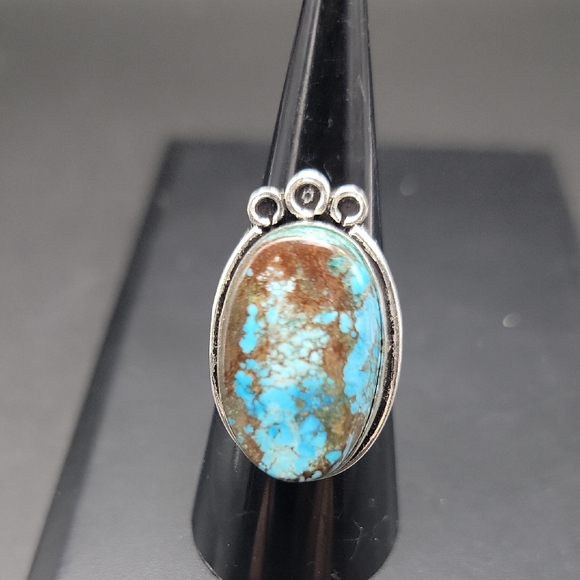17441 Arizona Kingman Blue Moon Turquoise 925 Silver Plate Size 8 Women's Ring